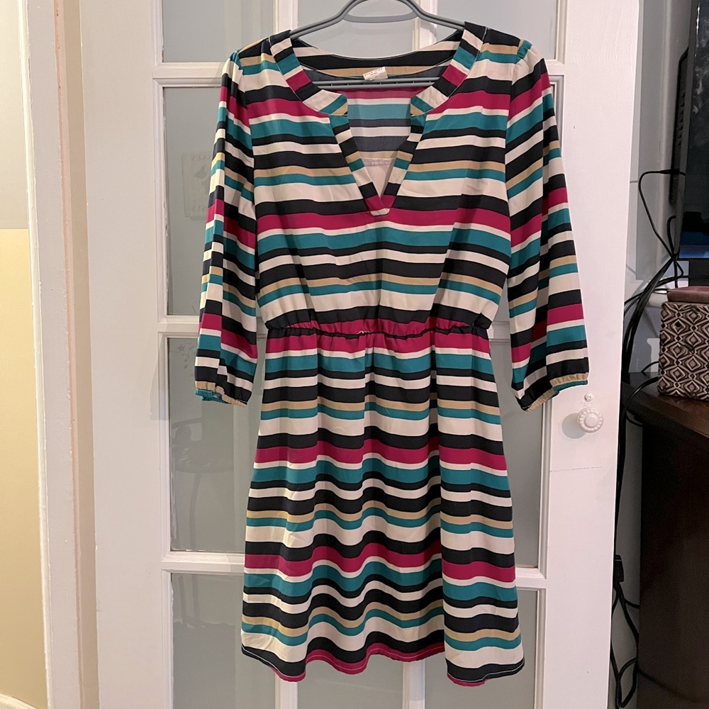 Womens pink owl cinch waist long sleeve dress size medium.